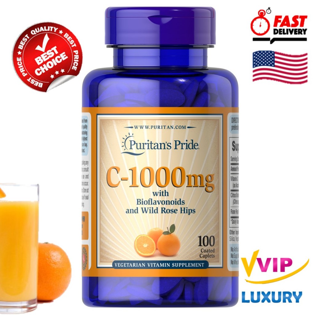 exp06/2028 Vitamin C-1000 mg with Bioflavonoids and Rose Hips 100 เม็ด Puritan's Pride