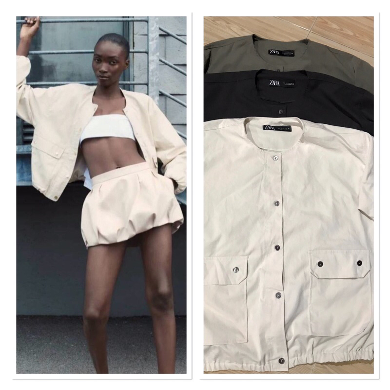 ZARA เสื้อแขนยาว คอกลมเนื้อผ้า lino 52% cotton 48% ผ่าหน้าติดกระดุม ปลายแขน และเอวจ้ำ