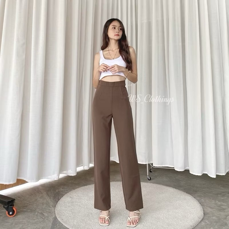 กางเกงขากระบอก เอวสูงสีน้ำตาล ป้าย WS Clothings