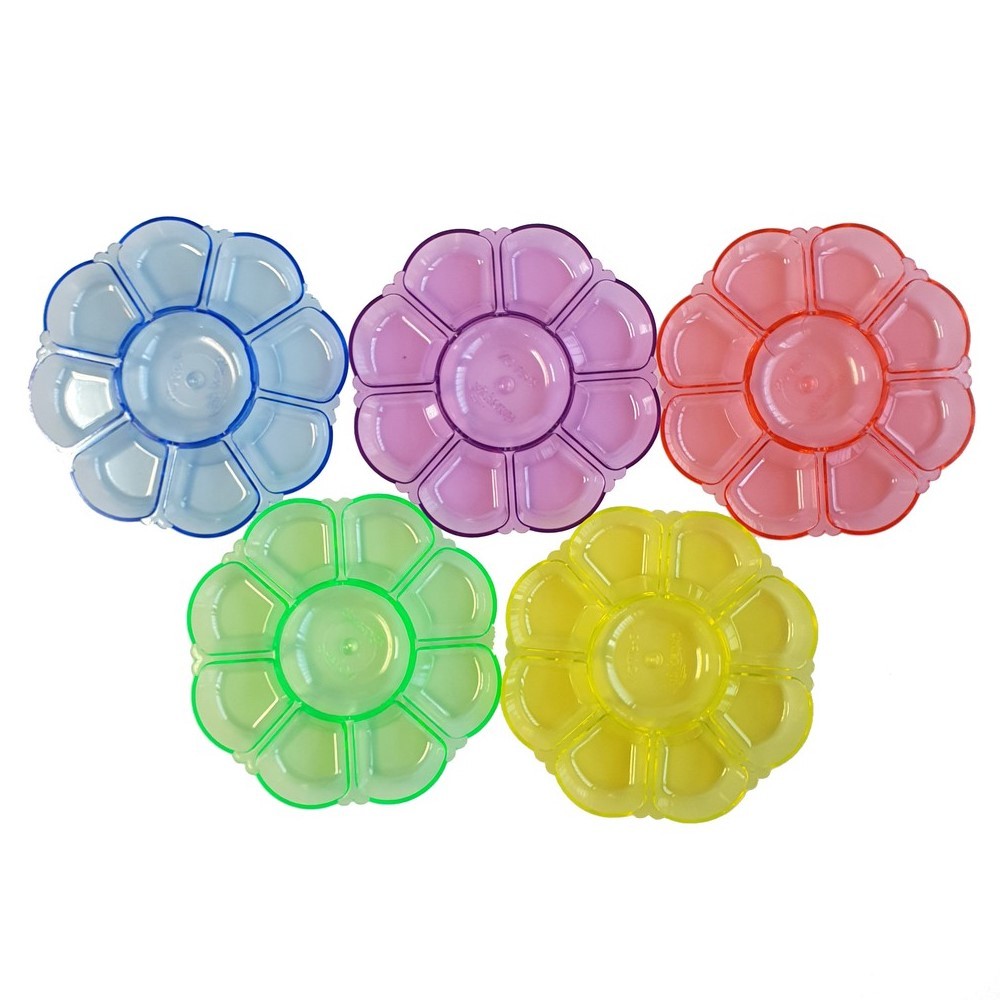 จานสี พลาสติก 9 หลุม สีใส ขนาด 11 ซม. และ 14 ซม. คละสี ( 1 ชิ้น)