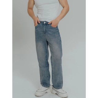 KINS | ยีนส์ทรงกระบอก Straight jeans สีฟอก Size S - 3XL กางเกงยีนส์ กางเกงยีนส์ผู้ชาย (รหัส : F001)