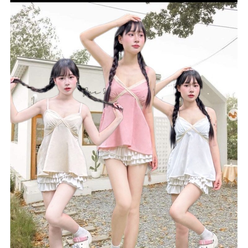 เสื้อสายเดี่ยวแต่งขอบลูกไม้ ทรงสวย ใส่น่ารักมาก