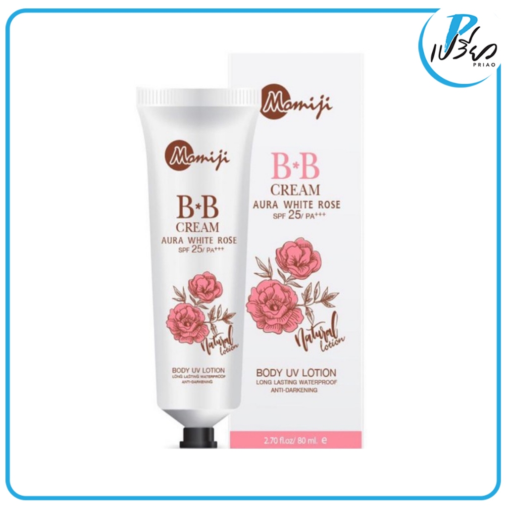 momiji bb cream aura white Rose 80ml. โมมิจิ บีบีครีม ออร่า ไวท์ โรส 80 มล. SPF 25/Pa+++ 1ชิ้น