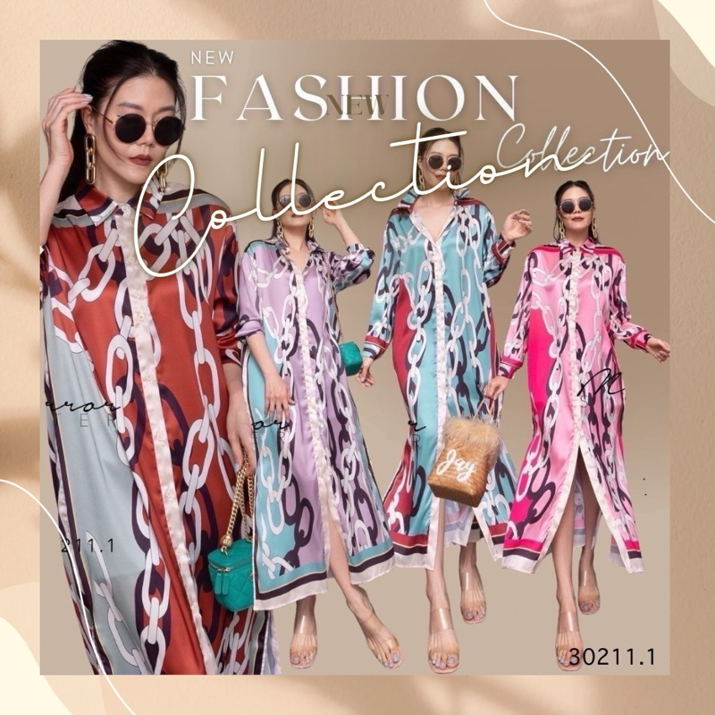 mirrorsister 30211.1 เดรสเชิ้ตตัวยาวลายโซ่ใหญ่