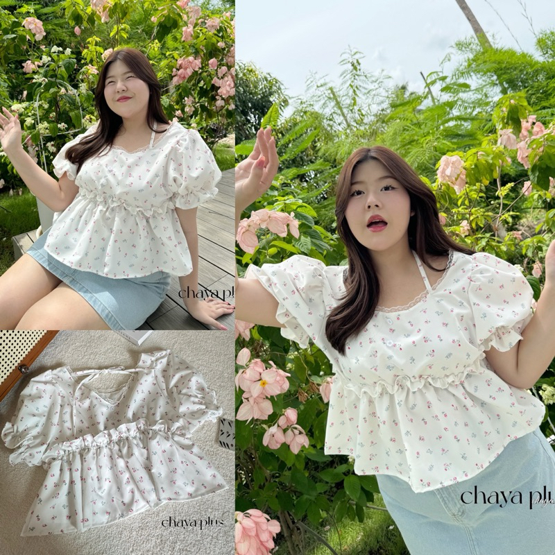 ✅เข้าเพิ่ม พร้อมส่งค่า/LD/ เสื้อสาวอวบ ลายดอก แต่งกระดุมอก #เสื้อผ้าไซส์ใหญ่ สาว อ้วน พลัสไซส์