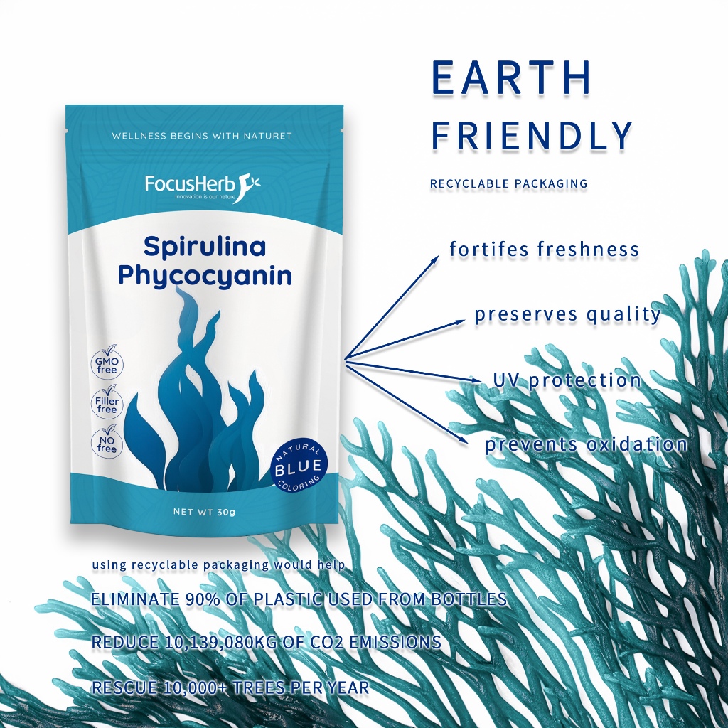 ผงสาหร่าย ผงสไปรูลิน่าสีฟ้า60g/150g ( Blue Spirulina Powder ) วัตถุดิบ 100%