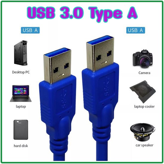 สายUSB3.0 ตัวผู้ 2 ด้าน สำหรับเชื่อมต่อพอร์ท 3.0 ส่งข้อมูลความเร็วสูง 5Gbps เลือกความยาวได้ สีฟ้า