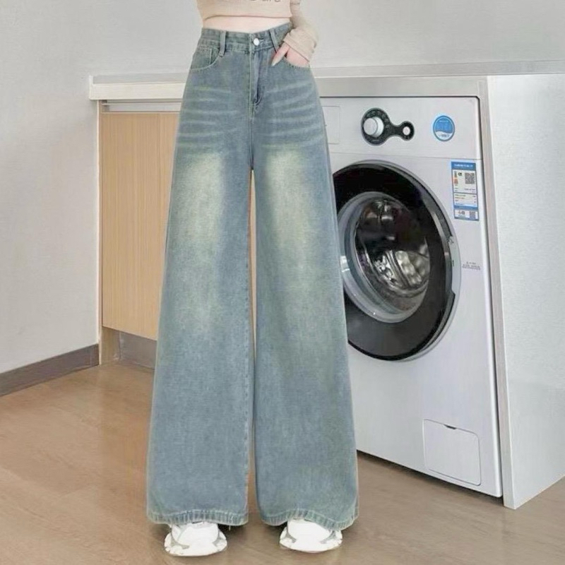 (XS-6XL) Jinjeans (เลื่อนดูรูปสินค้าจริงก่อนกดสั่ง) กางเกงยีนส์ขากระบอกสียีนส์เฟดโทนฟ้า กระบอกใหญ่ ทรงสวย (604)