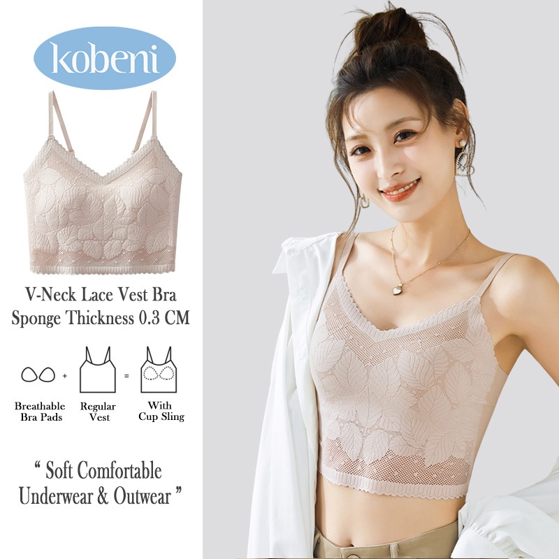 ⭐KOBENI⭐ชุดชั้นในหญิง เสื้อครอปสายเดี่ยวลูกไม้ มีฟองน้ำ เป็นทรง ผ้าดีมาก ใส่สบาย