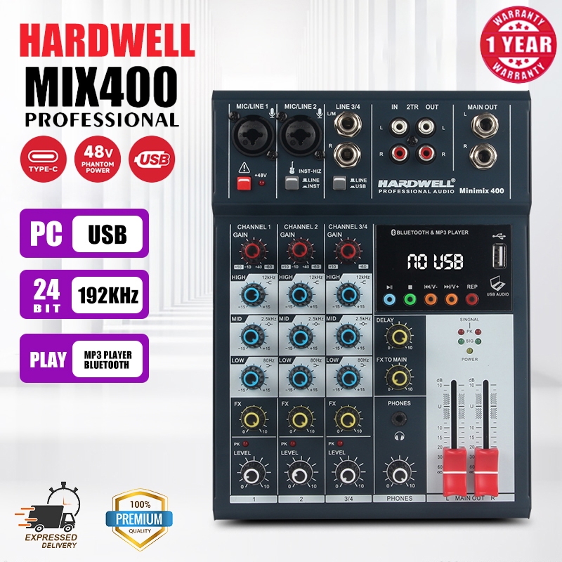 HARDWELL MIX400 อินพุตและเอาต์พุตอินเทอร์เฟซ USB คอนโซลผสมขนาดเล็ก การส่งคุณภาพเสียงที่เสถียร