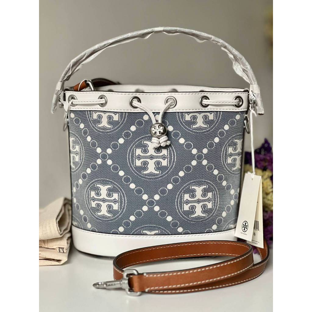 Tory Burch T Monogram Denim Bucket Bag