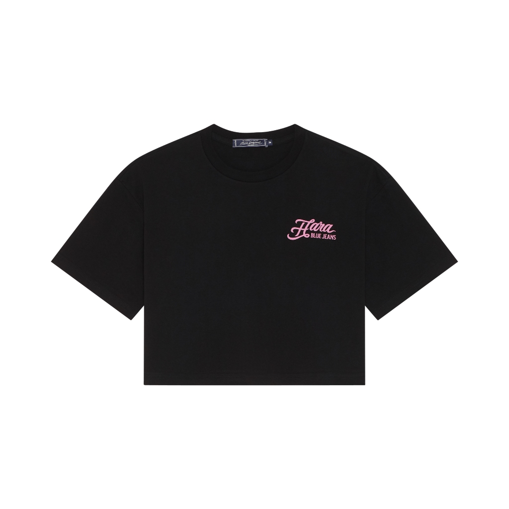 [สินค้าใหม่] HARA เสื้อยืดครอป คอกลม สกรีนลาย รุ่น HWTS-0055-02 สีดำ (เลือกไซส์ได้)