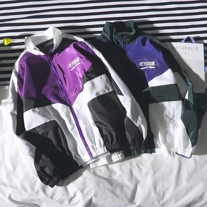 [ R6638 ] เสื้อแจ็กเก็ตกีฬา ทรงหลวม สีตัดกัน แฟชั่นฤดูใบไม้ร่วง