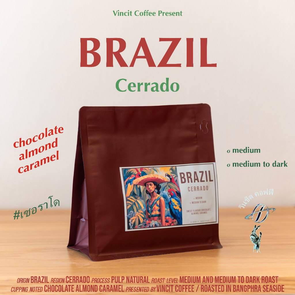 เมล็ดกาแฟคั่วสด Brazil Cerrado Medium/Medium to dark คั่วกลาง / คั่วกลางค่อนเข้ม