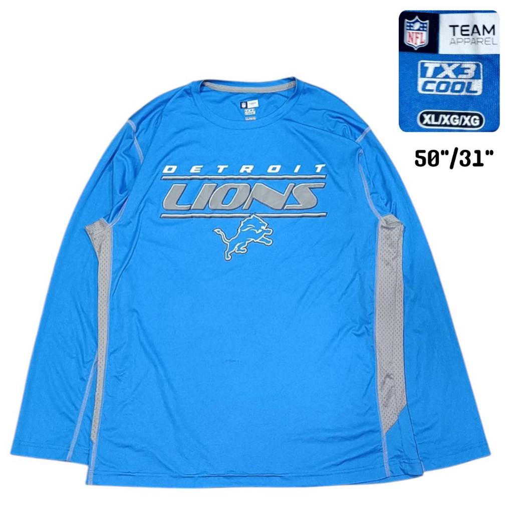 NFL LONG SLEEVE SHIRT  เสื้อแขนยาว คอกลม ผ้ากีฬา เอ็นเอฟแอล สีฟ้า หน้าผ้าอก 50" ป้ายคอไซส์ XL มือสอง