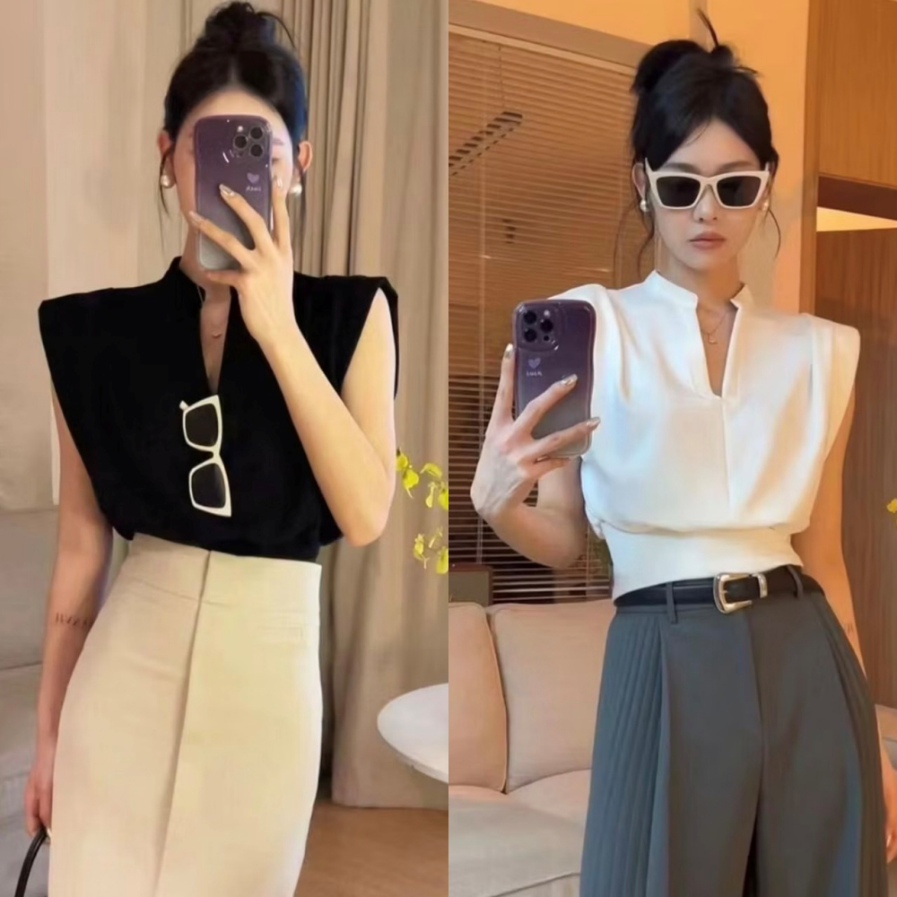 เสื้อผ้าฮานารี่ทรงครอปคอวีแขนล้ำ A5280