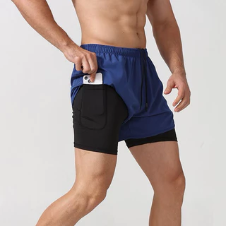 กางเกงกีฬาขาสั้นสำหรับผู้ชาย กางเกงกางเกงวิ่ง2 in 1 ใส่ออกกำลังกายฟิตเนส