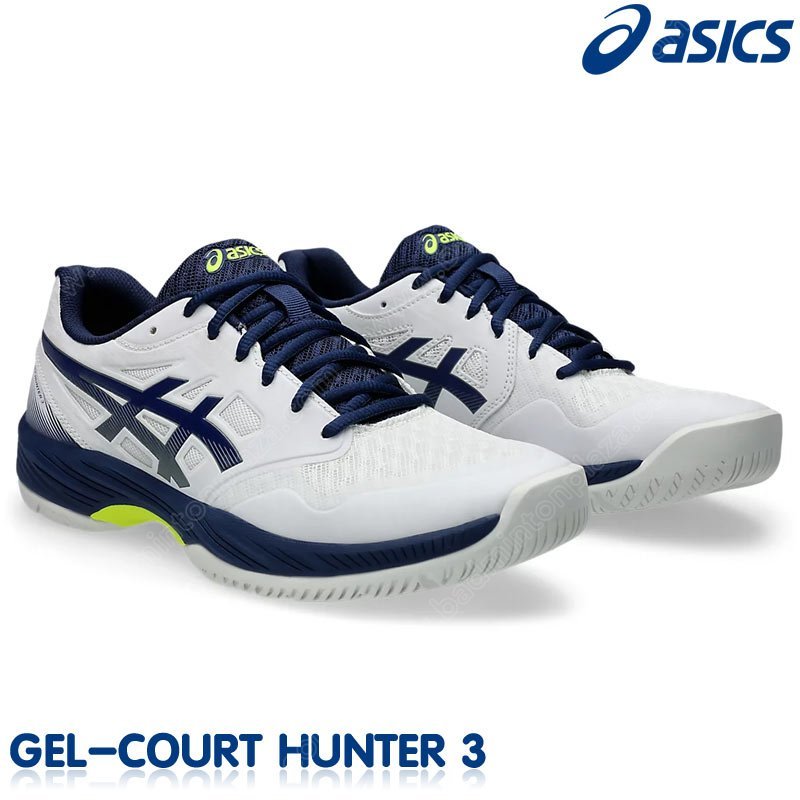 【 ของแท้ % 】รองเท้าแบดมินตัน ASICS GEL-COURT HUNTER 3 สีขาว/น้ำเงิน (1071A088-102)