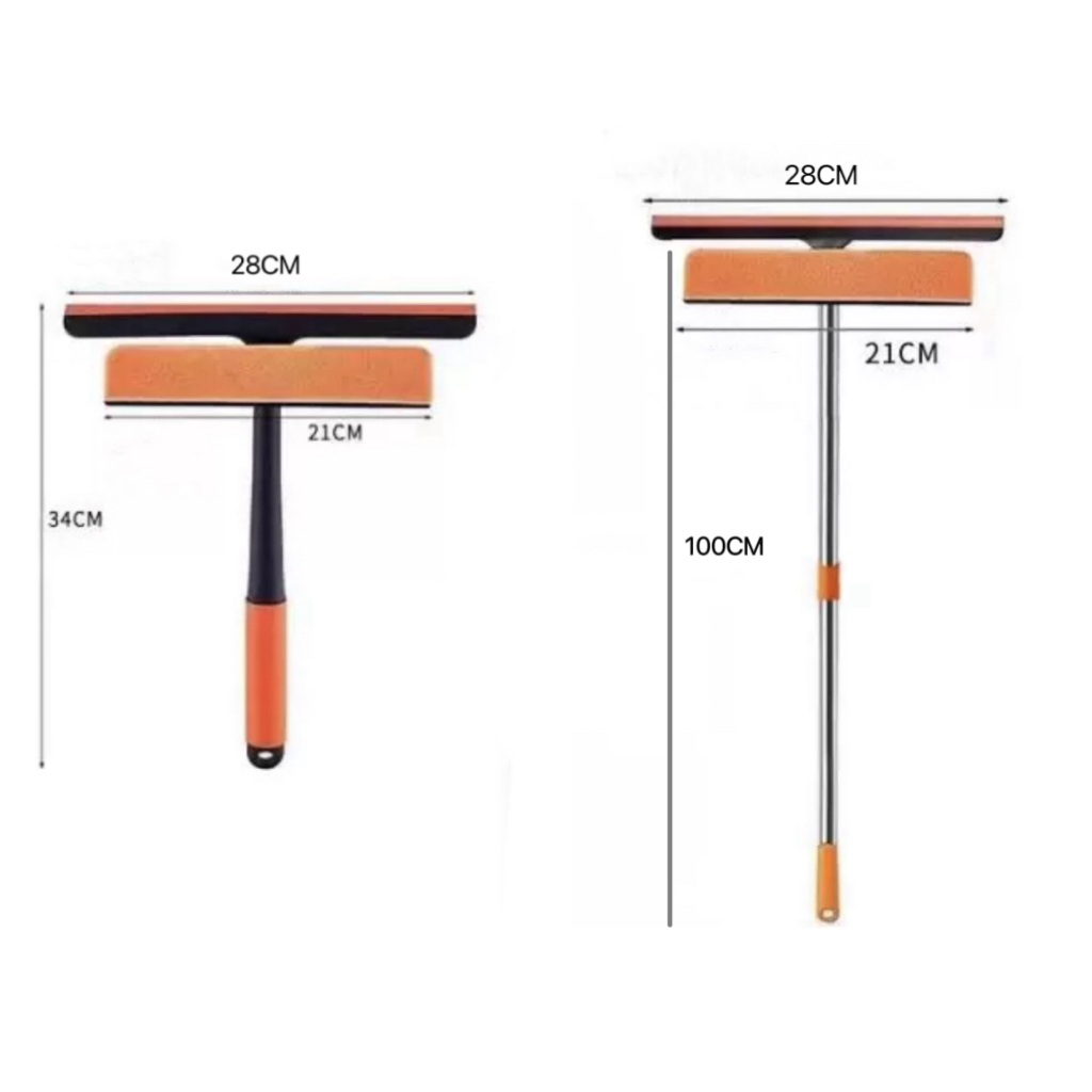 แปรงรีดน้ำ ไม้เช็ดกระจก 2 ด้าน ฟองน้ำ + ที่รีดน้ำ+แปรงผ้าสำลี ด้ามยาวปรับได้ 60-100 ซม Cutie world - รูปที่ 7