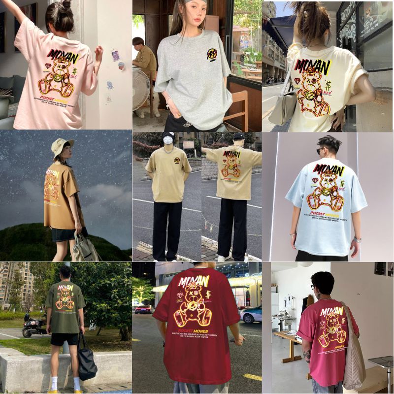 You-T [หลากสี] เสื้อยืดโอเวอร์ไซส์ เสื้อเชิ้ตผ้าฝ้าย คอกลม ทรงหลวม ลายโมหยาน ใส่สบาย แฟชั่นสไตล์เกาหลี S-4XL
