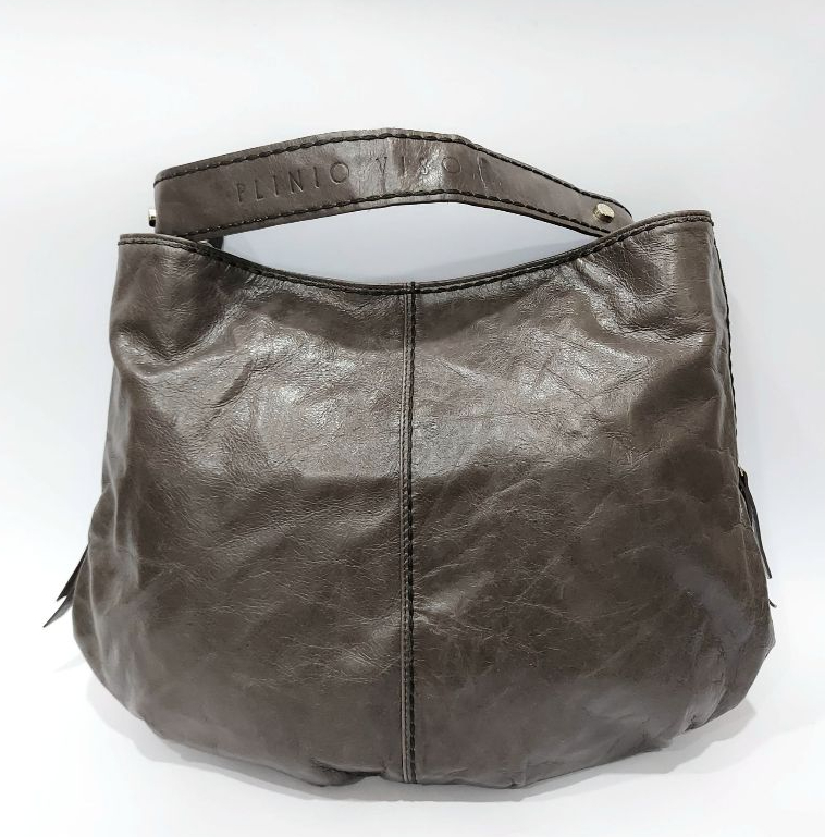 Plinio Visona Italy Brown Gray Leather  HOBO/Shoulder Bag แบรนด์แท้ กระเป๋าหนังแท้