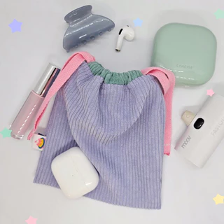 Drawstring bag ถุงผ้าหูรูด ผ้าลูกฟูก น่ารัก มีซับใน🍰เลือกสีด้านในค่ะ