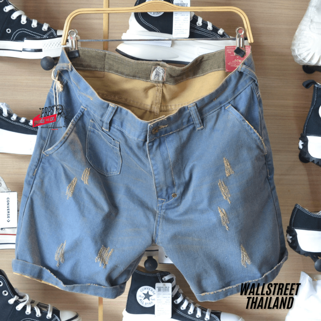กางเกงขาสั้นผ้าเดนิมจากแบรนด์ PRPS สำหรับผู้ชาย สินค้าลิขสิทธิ์แท้