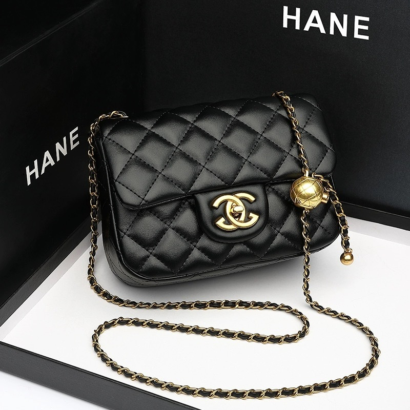 Chanel ลูกบอลทองคำขนาดเล็ก แฟตตี้แฟง สีดำ กระเป๋าสะพาย กระเป๋าแฟชั่น ของแท้ 100%