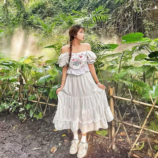 กระโปรงยาว แม็กซี่🎀มีซับใน กระโปรงครึ่งตัว กระโปรงยาวพร้อมจีบหลายชั้น เท่มาก ใช้ผ้าคุณภาพสูง ใส่ไปทะเล ไปคาเฟ่