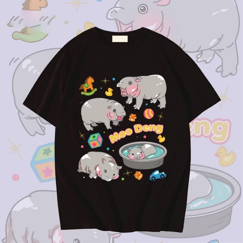 Yout-children แฟชั่น เสื้อยืด ของเด็ก เสื้อยืดโอเวอร์ไซส์ เสื้อยืดเกาหลี ผ้าคอตตอน 100% เสื้อยืด หมูเด้ง ฮิปโป Hippo