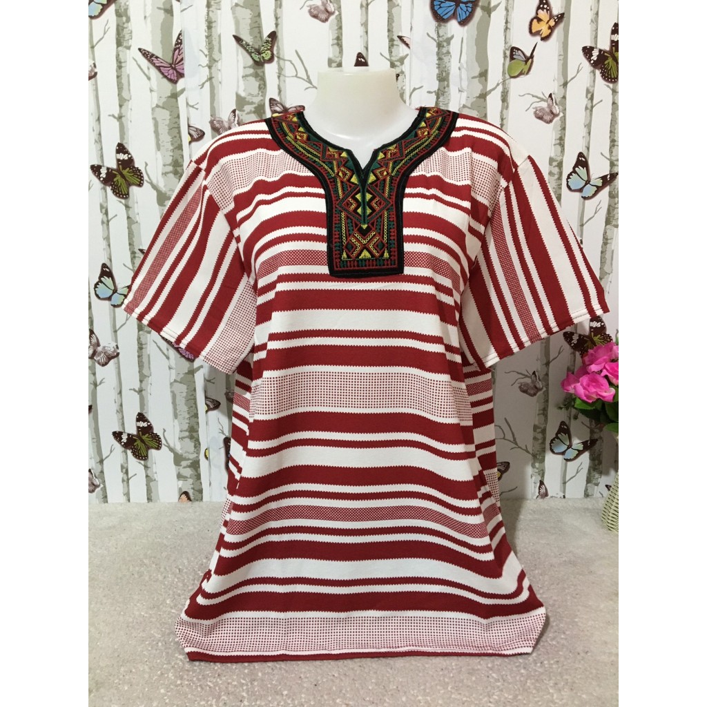 เสื้อยืดผู้หญิง คอหยดน้ำ ลายสวย รอบอก44-48นิ้ว เสื้อผ้าสาวอวบ รุ่น 104