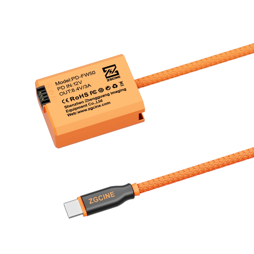 ZGCINE สายแบตเตอร์รี่ USB-C to NP-FW50 For Sony Dummy Battery Cable