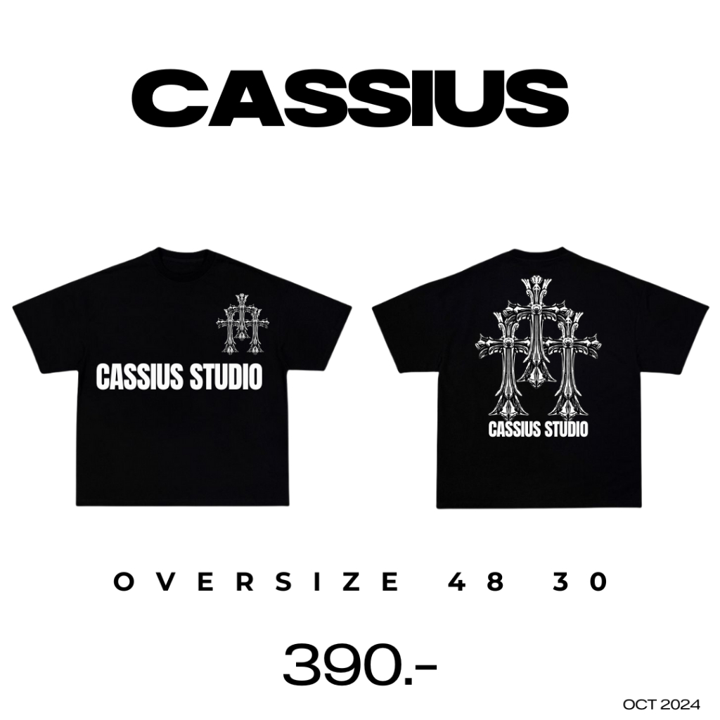 CASSIUS PREMIUM COTTON OVERSIZE เสื้อยืดสกรีนลาย พรีเมี่ยม CASSIUS กางเขนสีเงิน