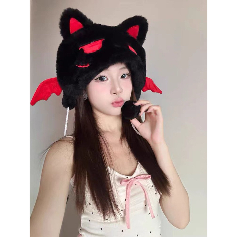 HL066 หมวกกันหนาว ปีศาจน้อยเหมียวหมวกหูแมวตุ๊กตาให้ความอบอุ่น