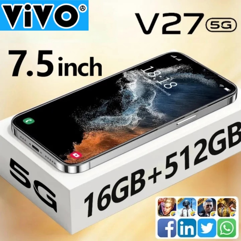 โทรศัพท์ V27 แรม16GB รอม512GB รองรับ 2 ซิมการ์ด รองรับการจดจําใบหน้า 7.5นิ้ว หน้าจอเต็ม สมาร์ทโฟนจอใหญ่ โทรศัพท์ถูกๆ