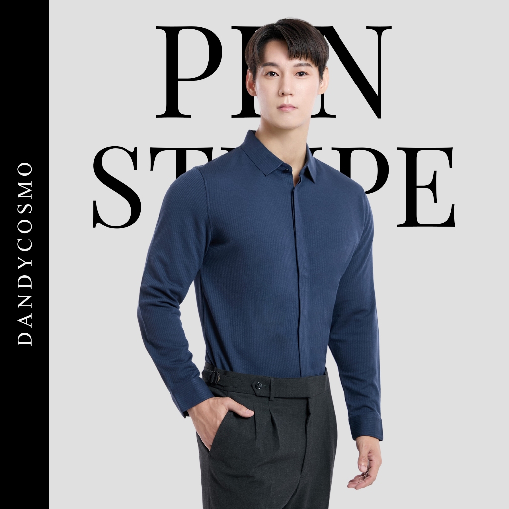 DANDY COSMO | เสื้อเชิร์ต Limited Premium รุ่น Pen stripe hidden button shirts
