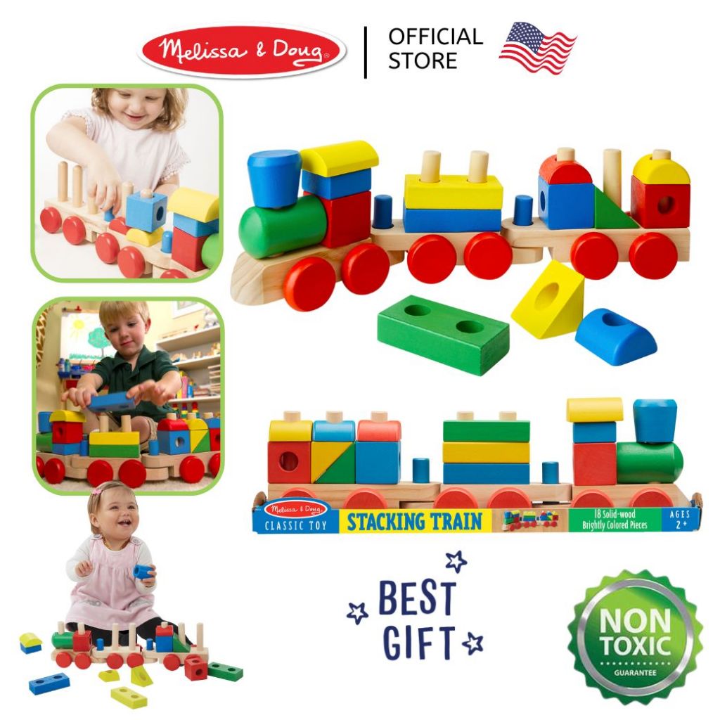 (ของแท้ USA) บล๊อคต่อ ของเล่นรถไฟ ตัวต่อ Stacking Train Melissa & Doug มอนเตสเซอรี่ ของเล่นเด็ก 572
