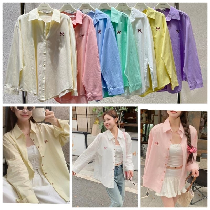 เสื้อเชิ้ตแขนยาว โบว์ Oversized