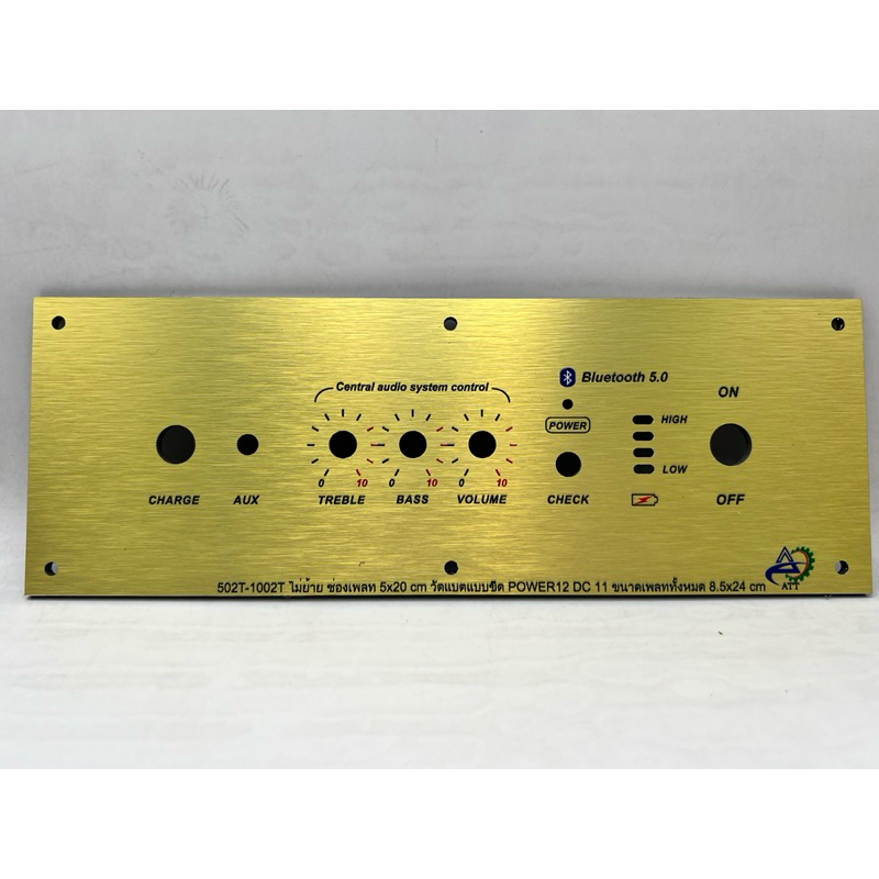เพลทลำโพงบูลทูธ zk-502T-1002T(ช่อง5*20)ไม่ย้าย สวิตช์เปิดปิด 12มิล /16มิล วัตแบตแบบขีด วัสดุคอมโพสิตหนา4มิล  /Dc11มิล