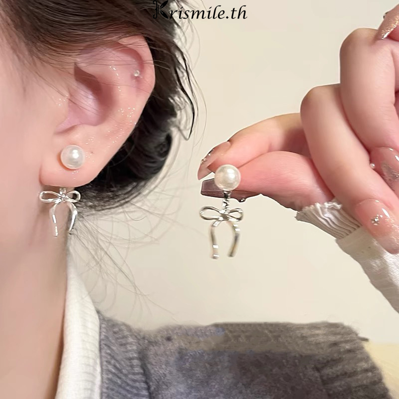 COD-ในไทย💖ต่างหู เกาหลี S925 เงินมุกโบว ์ ต ่ างหูผู ้ หญิงแฟชั ่ น Bowknot หูเครื ่ องประดับอุปกรณ ์ เสริม-Kri