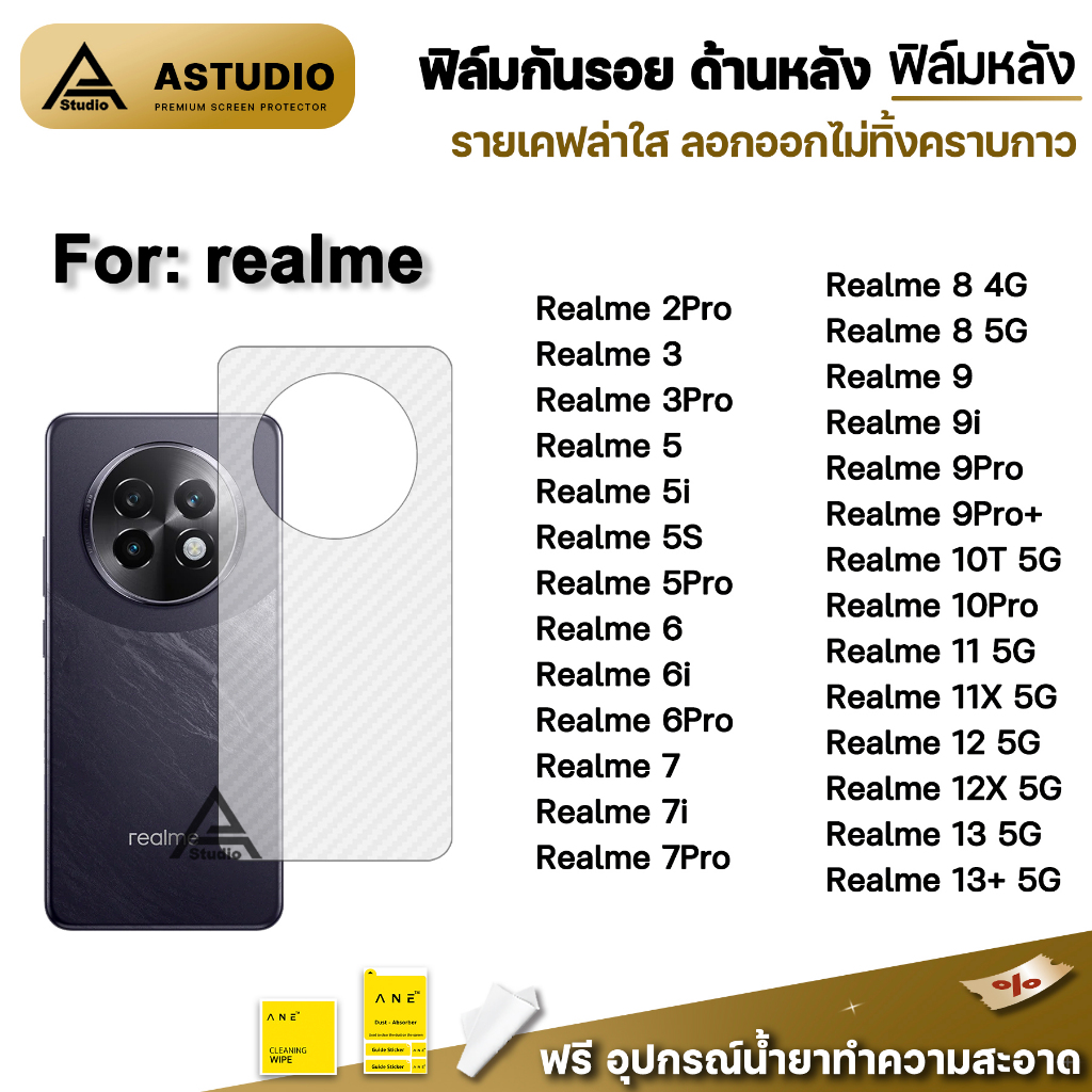 ฟิล์มหลัง เคฟล่า For Realme 13 + Realme12 Realem11 Realme10 Realme9 Realme8 Realme7 Realme6 Realme5 ฟิล์มกันรอยrealme