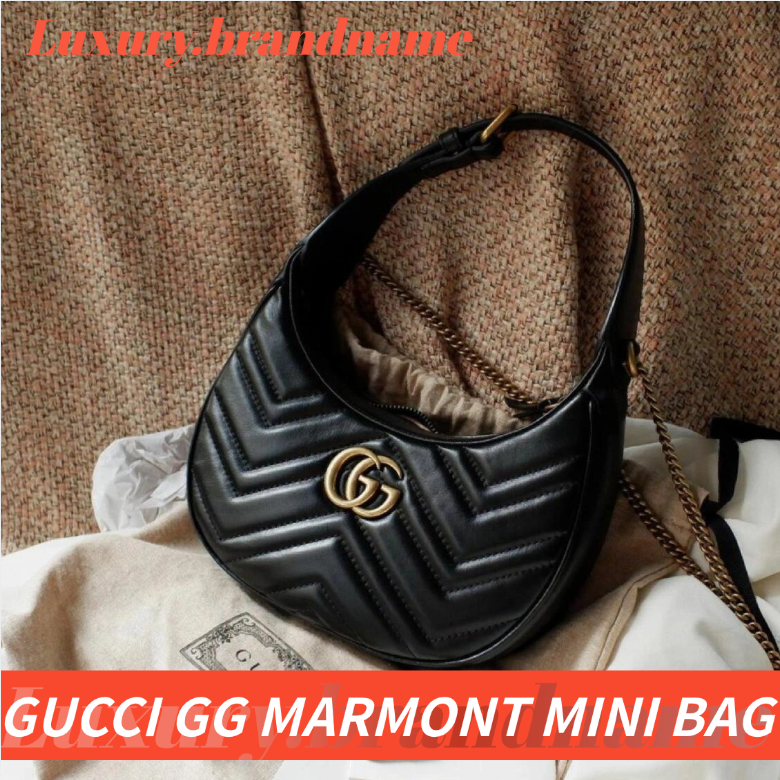 กุชชี่✨GUCCI GG MARMONT HALF-MOON-SHAPED MINI BAG✨กระเป๋าสะพายไหล่ผู้หญิง