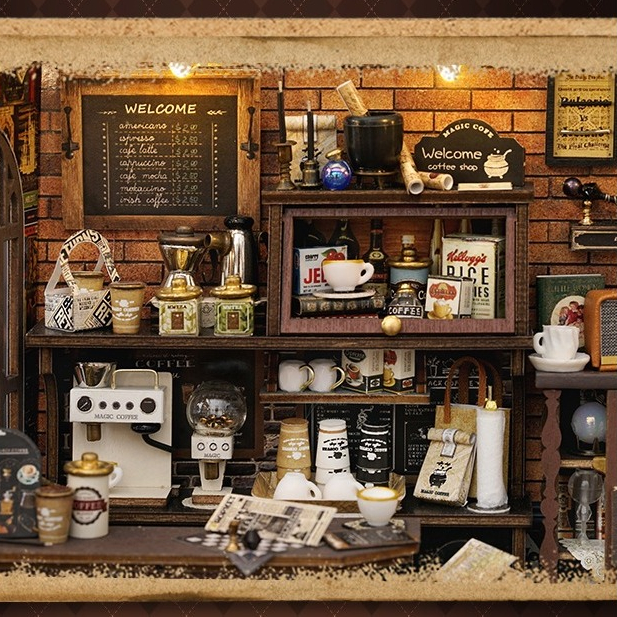 ส่งด่วนกทม.   บ้านตุ๊กตา DIY ประกอบเอง Vintage Coffee Shop เปิดหน้าได้ ของเล่น CUTE ROOM F-041 ราคา ถูกที่สุด ดีลบีเคเค แกลเลอรีภาพที่ 6