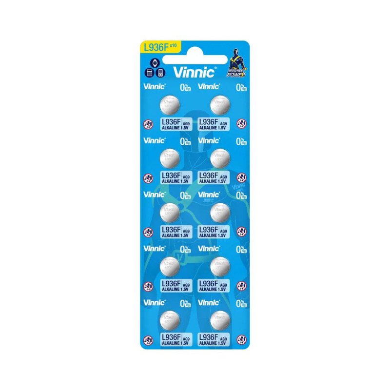 ถ่านกระดุม Vinnic L936F, LR936 1.5V แพค10ก้อน ของใหม่ ของแท้