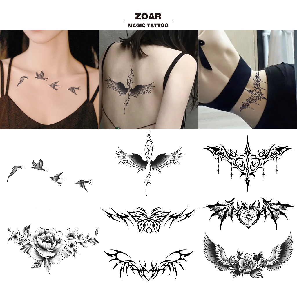 ZOAR A009 tattoo ดอกไม้เอวเซ็กซี่ สติ๊กเกอร์รอยสักสมุนไพร กันน้ำ กันรอย ยาวนาน กึ่งถาวร แสดงสี เหมือนจริง