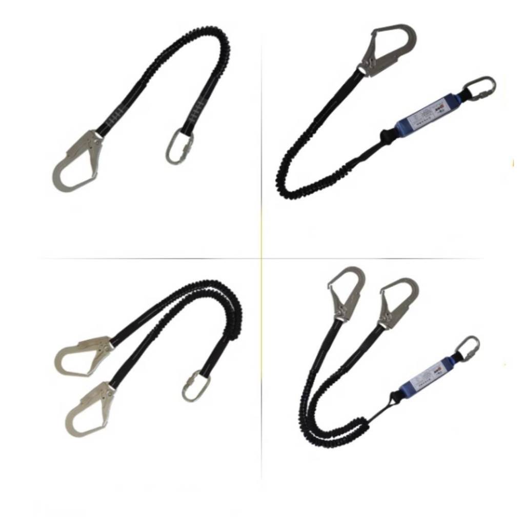 สายแลนยาสเชือกพร้อม ฮุกตะขอใหญ่ และตะขอเล็ก Lanyard สายป้องกันการตกจากที่สูง สามารถยืดหดได้ รับน้ำหนักได้ 15kN