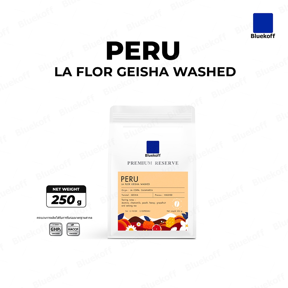 Bluekoff เมล็ดกาแฟ Peru La Flor Geisha Washed Arabica 100% (1 ถุง บรรจุ 250 กรัม)