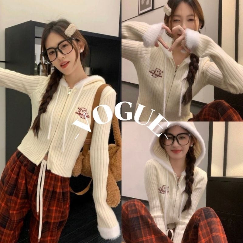 Vogue พร้อมส่ง เสื้อกันหนาวแขนยาว เสื้อกันหนาวมีฮู้ด มีฮู้ดดี้ ใส่สบาย (18052)