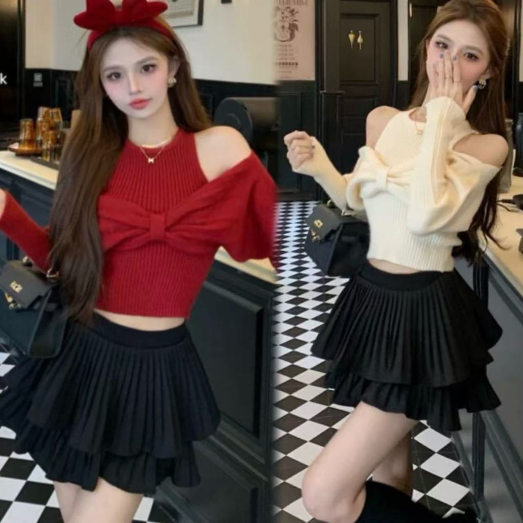 Jenny พร้อมส่ง ชุดเซ็ทสไตล์สาวเกาหลี ชุดเซท2ชิ้น เสื้อกันหนาวแขนยาว+ กระโปรงสั้น ชุดคุณหนู ดูแพง ชุดเซ็กซี่ ชุดไปเที่ยว