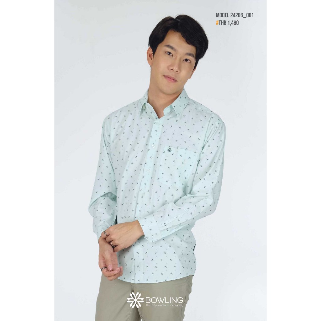 BWLG เสื้อเชิ้ต แขนยาว สีเขียวอ่อน ผ้าคอตตอน 100% รุ่น 24206 C01 สวมใส่สบาย